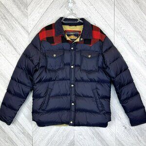 Penfield Rockford Down Puffer Jacket Mens Size Large Navy Blue Buffalo Plaid